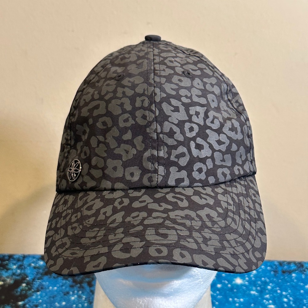 Gaia Black Leopard Print Baseball Cap Adjustable Nylon Hat Animal Pattern Logo